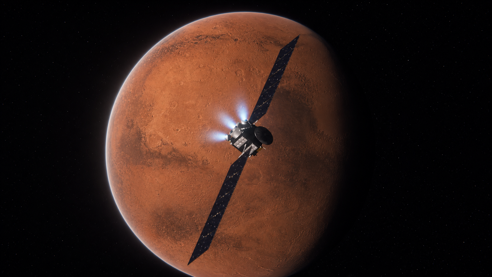 Mars orbiter spacecraft concept near Mars